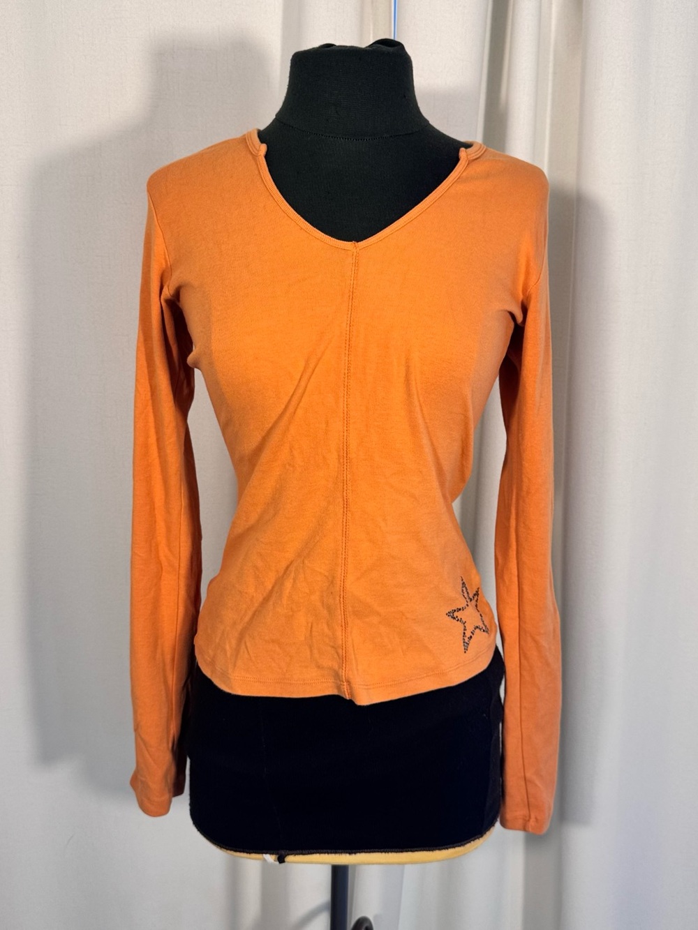 Vintage Fitigues Orange Rhinestone Star Long Sleeve Top